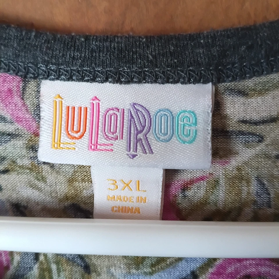 Lularoe Talla Grande Mujer Gris Floral Manga 3/4 Jersey Top Talla 3X Foto 4 de 4