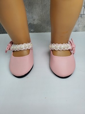Footwear, Mary Jane Dress Shoes, Lace & Seed Pearl~ ''Soft Peach'', for 18'' Dolls