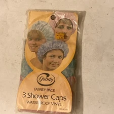 1973 Vintage Goody Family Pack Shower Cap Pink Blue Red Green Retro Hair NOS