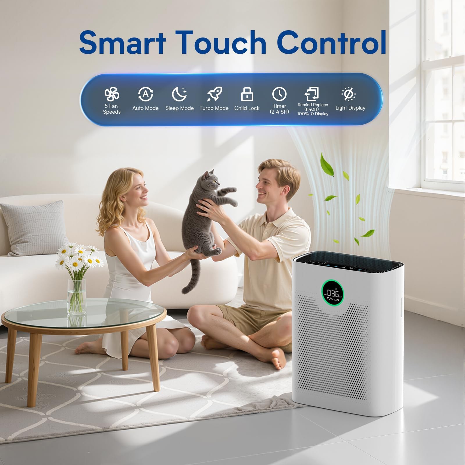 Large-Space Air Purifier with Air Quality Monitor Relieves allergy symptoms