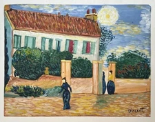 Vincent van Gogh (Handmade) Oil Drawing On old Paper Signed & Stamped,Vtg Art