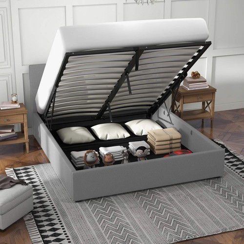 Milano Luxury Gas Lift Bed with Headboard (Model 1) - Grey No.28 - Double - Picture 2 of 8