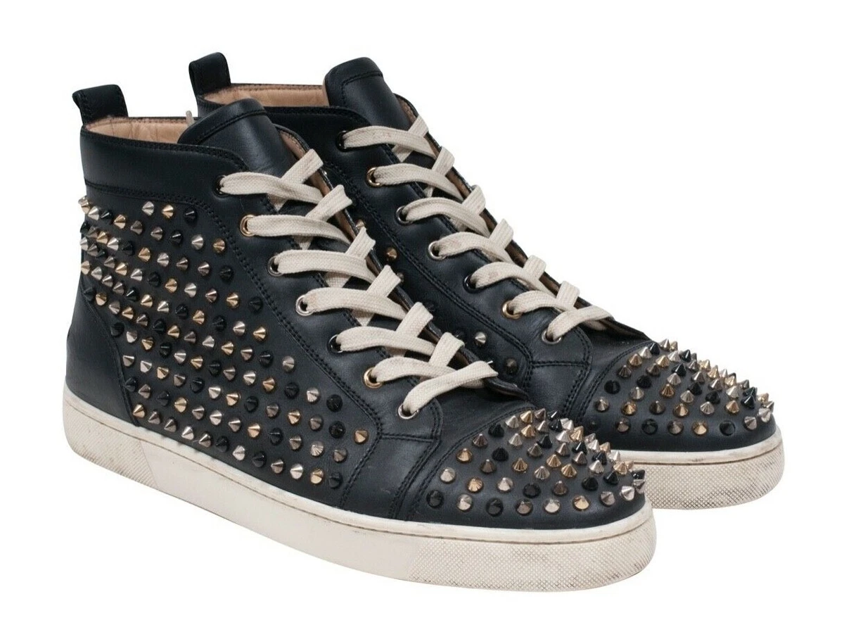 Christian Louboutin Men Louis Spike 11.5 44.5 Black Silver Gold High Top  Sneaker