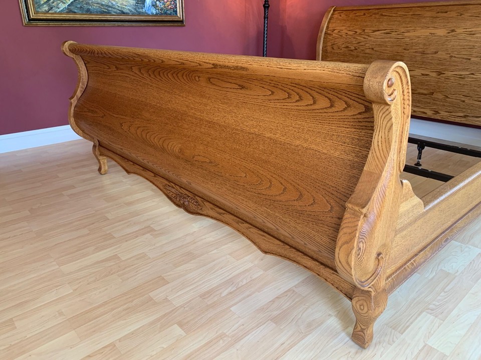 OAKWOOD INTERIORS VERSAILLES "SLEIGH BED" CALIFORNIA KING, SOLID CARVED