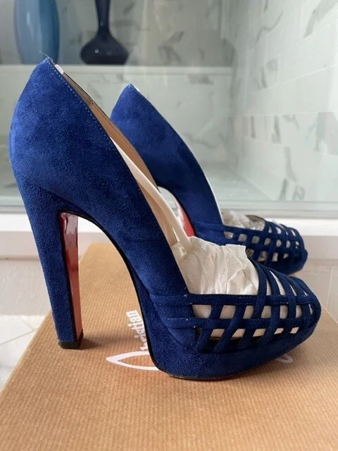 Christian Louboutin 34.5 / 5 / 5.5 Chalumo 120 Heels Suede Royal $945