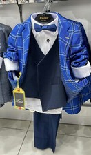 Blue Boys 5 Piece Plaid Suit Set