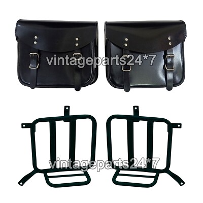 Für Royal Enfield Meteor 350 glänzend schwarze Leder-Gepäcktaschen & Montage D1