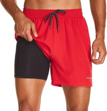 Men 5in Inseam Quick Dry Swim Trunks Compression Liner Pockets Swimming Shorts