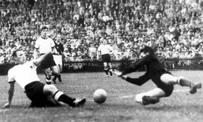 German forward Max Morlock scores 1-2 goal follow-up Germany while- 1954 Photo