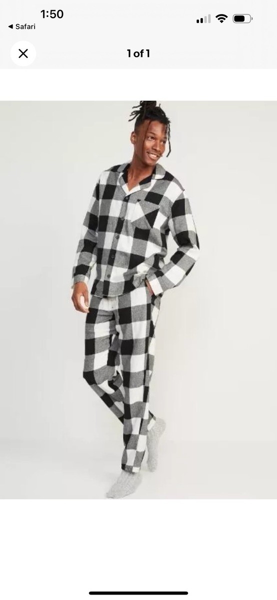 Old Navy Men's Flannel Pajama Set (2) Piece Black Buffalo Plaid - Main Image