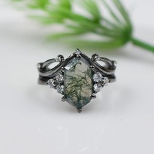 Natural Moss Agate Ring 925 Sterling Silver Ring Hexagon Ring Wedding Ring