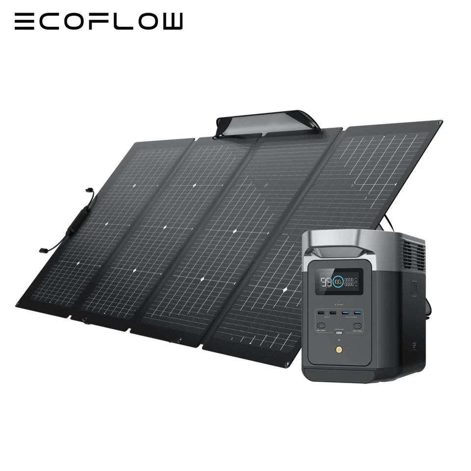 ECOFLOW DELTA 2 LiFePO4 Power Station 2400W Max with 220W Portable Solar Panel
