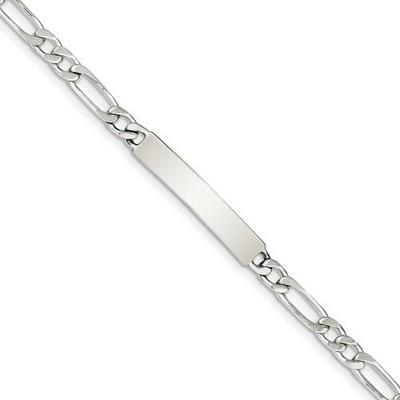 Platinum Sterling Silver Figaro Link Design ID Name Bracelet Free Engraving Gift