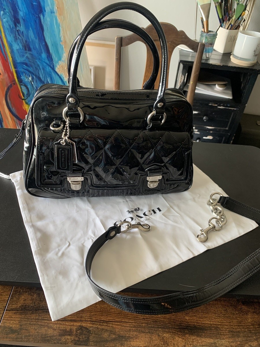 AUTH COACH POPPY QUILTED GLOSS PATENT LEATHER SATCHEL HANDBAG