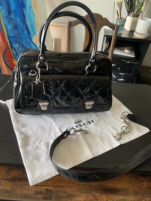 AUTH COACH POPPY QUILTED GLOSS PATENT LEATHER SATCHEL HANDBAG