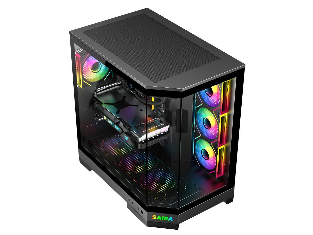 Sama 3021-Игровой компьютер ATX Full Tower с двумя разъемами USB 30 и закаленным стеклом Type C черного цвета