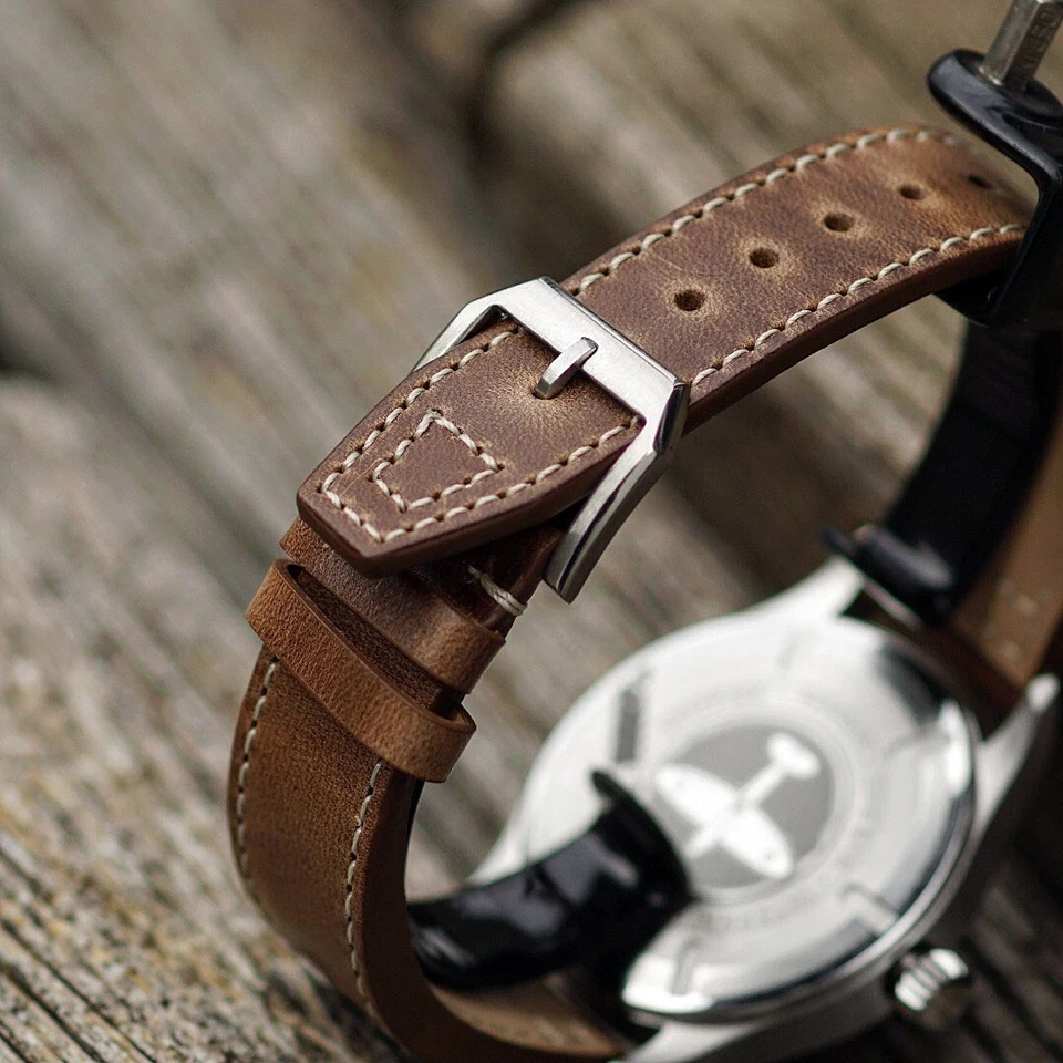 Correa de reloj estilo piloto de cuero natural Horween B&R 20 mm 21 mm 22 mm Foto 4 de 4