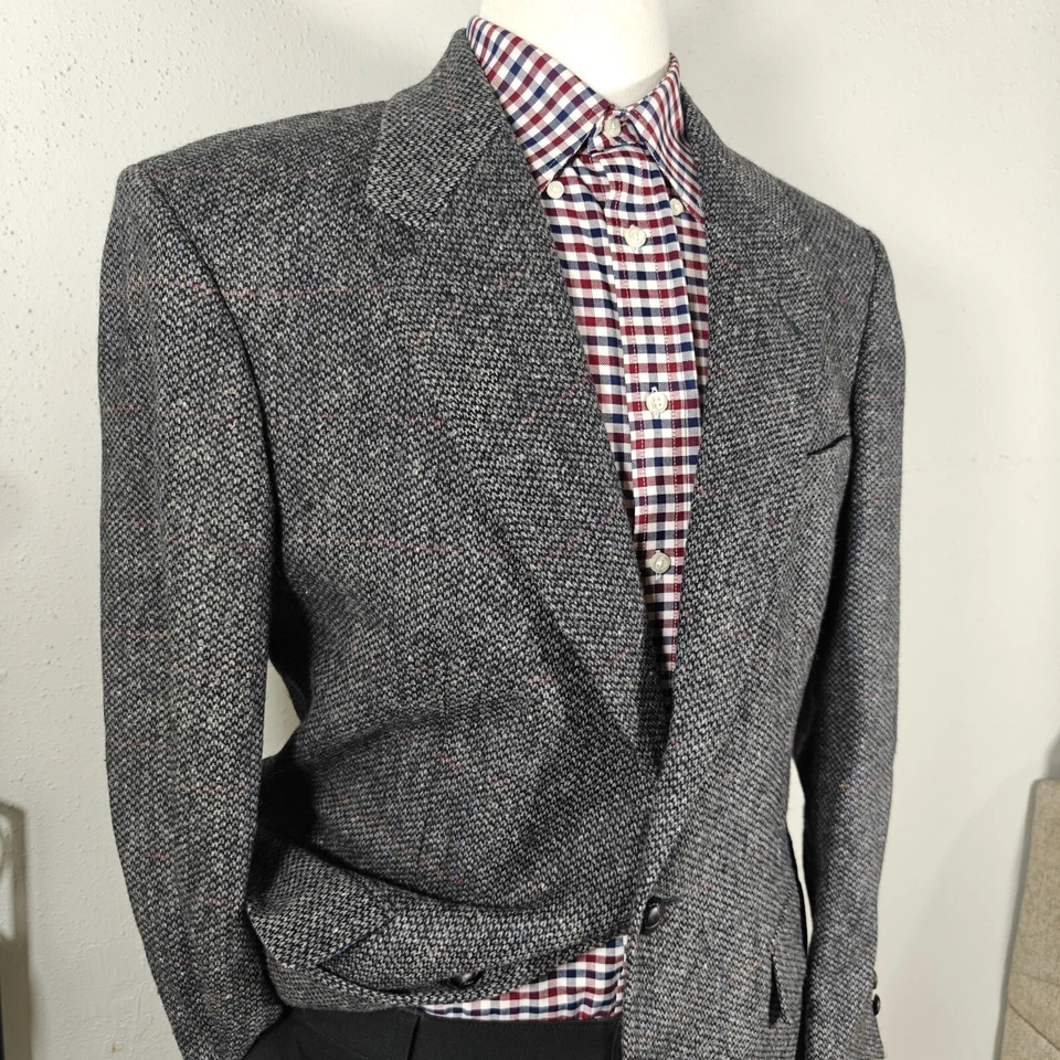 Savile Row Men's Tweed Sport Coat Blazer Two Button Gray Barley Corn Wool 42R - Image 3 of 4