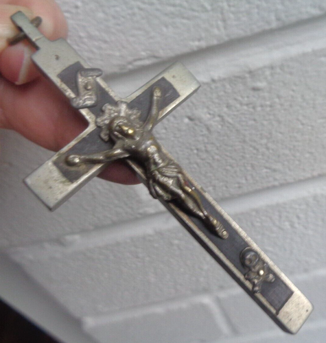 Grand Vintage Crucifix Christ sur Le Croix C.1920 / 30s Métal & Ébène 37.2 Gr - Photo 3 sur 6