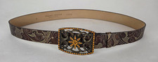 Streets Ahead Womens Brown Leather Belt With Round Amber Stones Size M 30-34