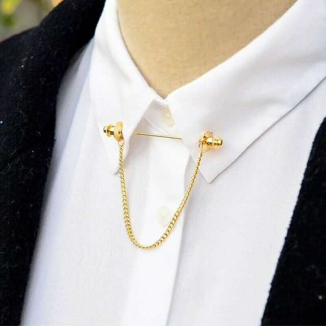 Men Shirt Collar Clips Bar Lapel Pin Chain Tie Brooch Necktie Stick