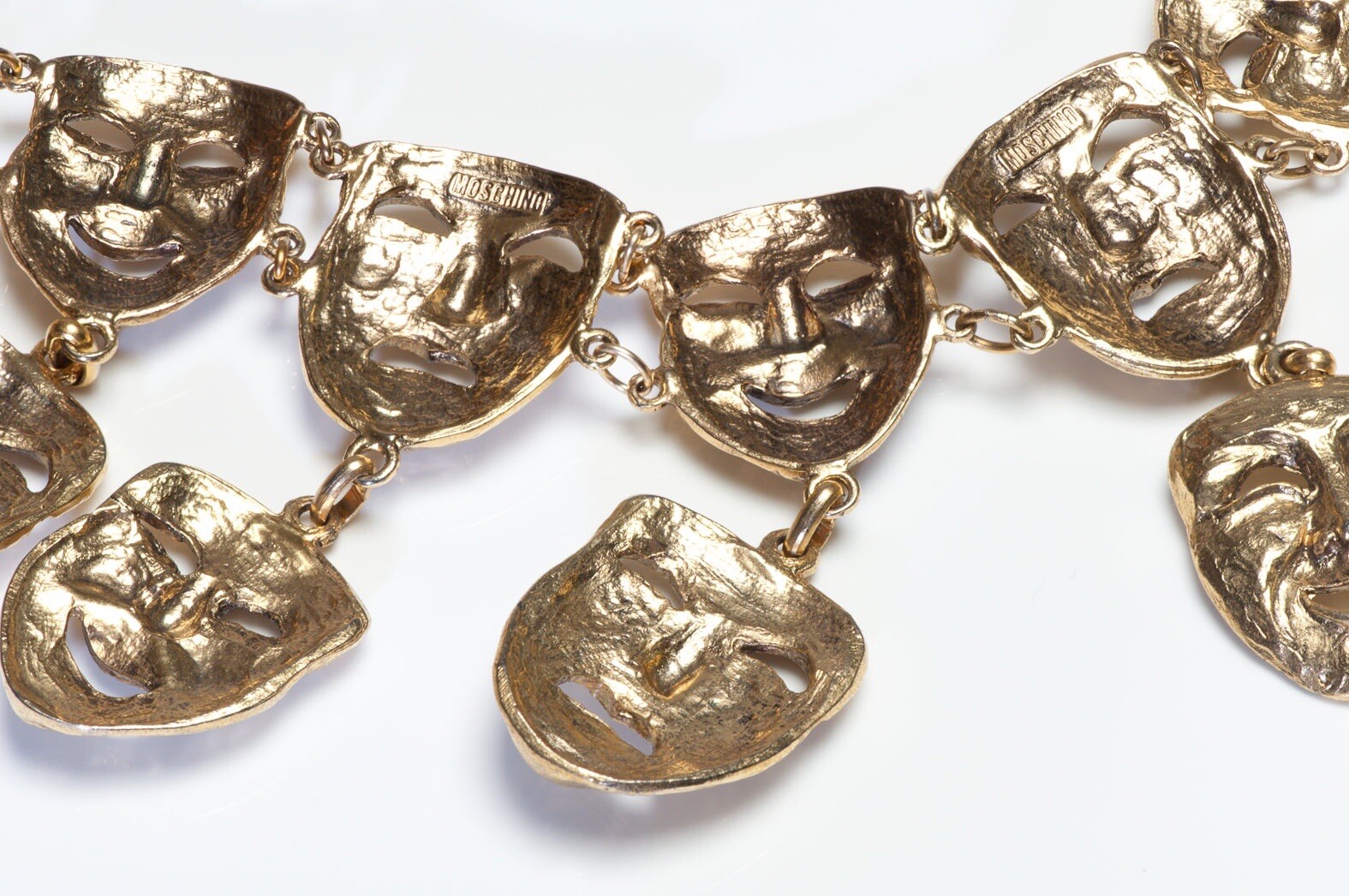 Vintage 1990’s Moschino Couture Comedy Tragedy Mask Chain Belt image 4