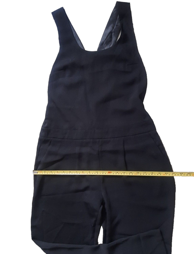 TOPSHOP WOMENS JUMPSUIT SIZE 12 BLACK TAPERED LEG DUNGAREES POCKETS BACK ZIP - Picture 17 of 23