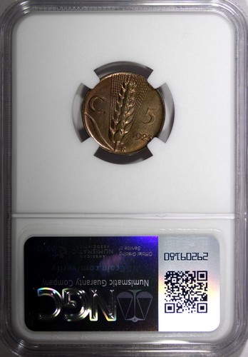 Italy Vittorio Emanuele III 1923 R 5 Centesimi NGC MS63 BN HIGH GRADE KM# 59 (4) - Picture 3 of 5