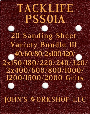Tacklife PSS01A - 17 Different Grits - 20 Sheet Variety Bundle III
