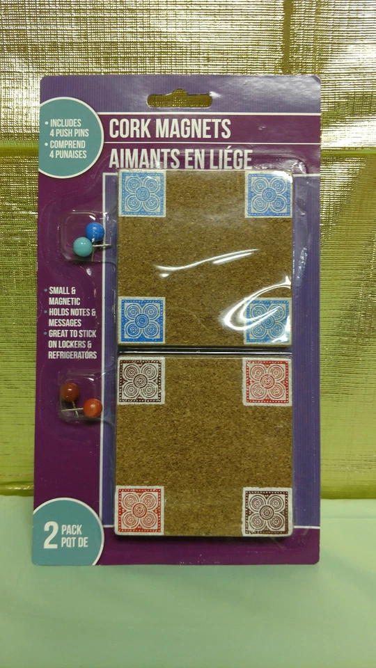Magnetic Cork Board 2pc Set w/ Push Pins Locker Fridge Office School Decor Kit - Image 3 of 4