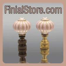 Crackled Pink/Gold, Acrylic, Lamp Finials Polished or Antique Brass Bases