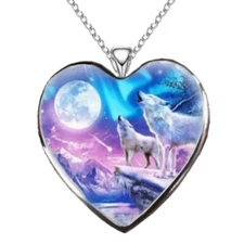 Heart Pendant Necklace Wolf Animal Charm Jewelry Accessories