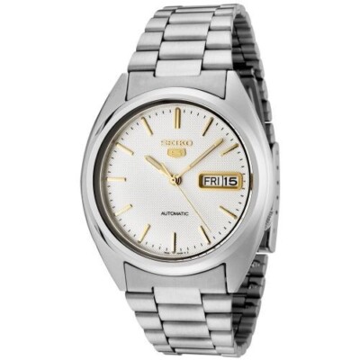Seiko 5 Automatikuhr weißes Zifferblatt Stahlarmband Herrenuhr SNXG47K1