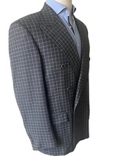 Gianni Manzoni Men's Grey Plaid Pure New Wool Double Breasted Blazer - Size 42R