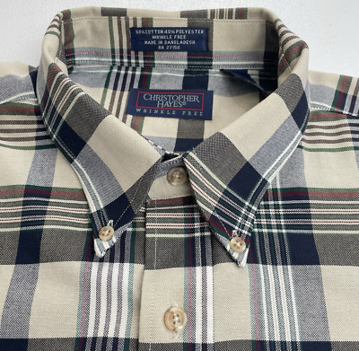 Christopher Hayes Men XL Wrinkle-Free Short-Sleeve Button Shirt Plaid Multicolor