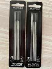 NEW CROSS BY MERANGUE BALL-POINT PEN MEDIUM Point Refill BLACK INK 4 Pack SEALED