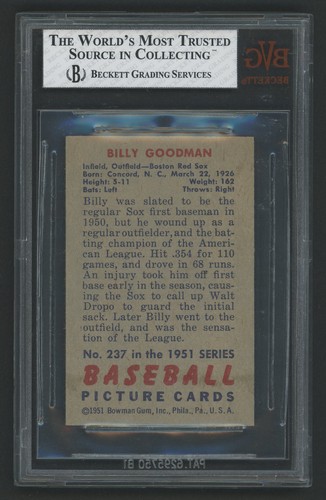 1951 Bowman #237 Billy Goodman Boston Red Sox Baseball Card BVG 6.5 EX-MT+ ⚾ - Picture 2 of 3