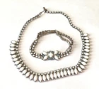 VTG CORO MILK GLASS BLUE RHINESTONE NECKLACE AND BRACELET SET  CHOKER