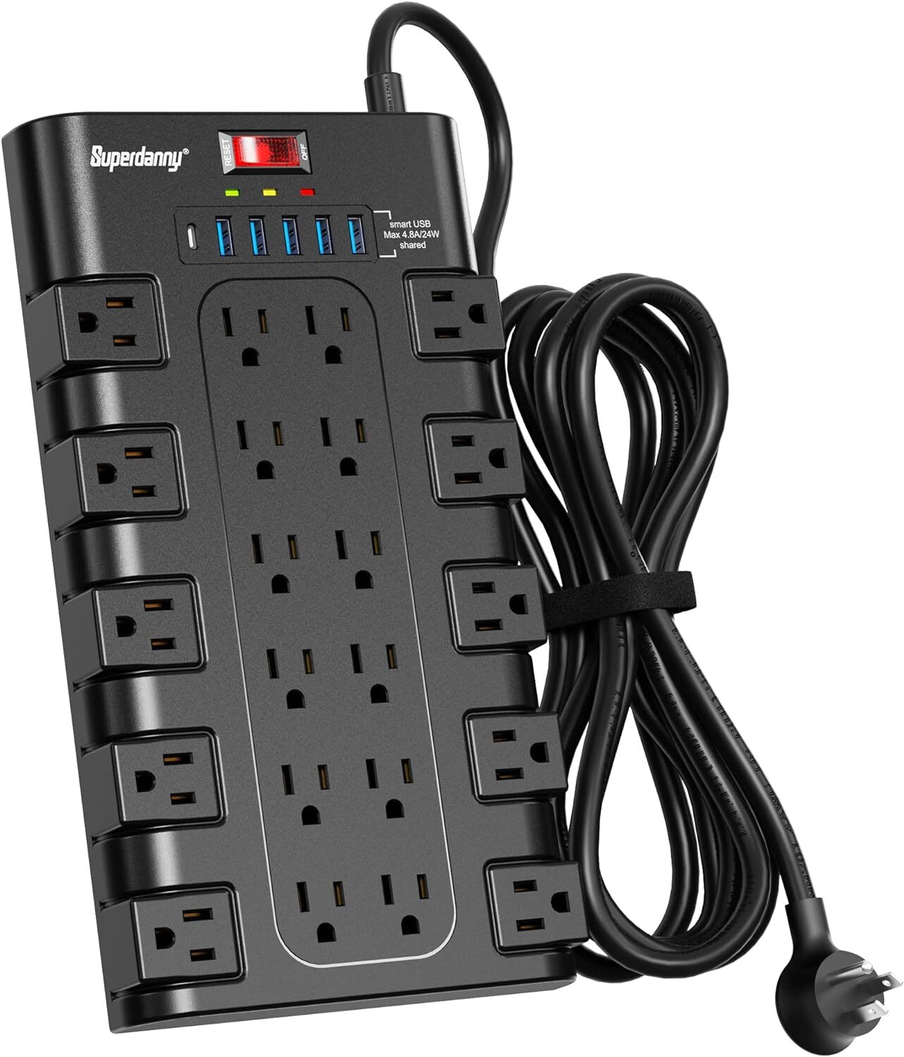 Surge Protector, SUPERDANNY Power Strip with 22 AC Outlets and 6 6.5ft, Black-image