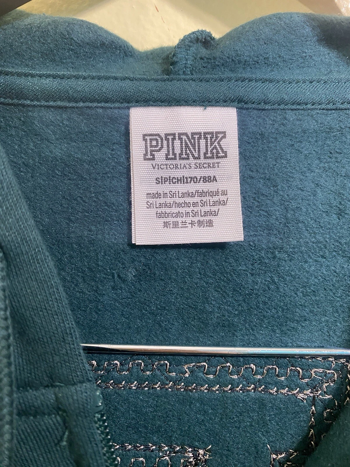 UNDERCOVER Felpa con cappuccio Victoria's Secret ROSA Bling nuova verde felpa logo oro paillettes S