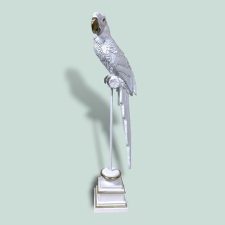 Elegante pappagallo uccellino su base figura decorazione bianco oro stile olandese 62 cm