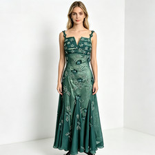 Vintage Evening Prom Dresses Maxi Gowns Green Silk Y2K Fairy Whimsical Forest