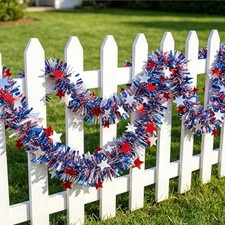 66Ft 4th of July Tinsel Patriotic Garland Decorations Red White and Blue-2