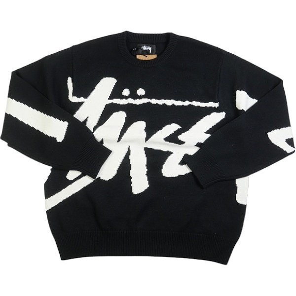 Stussy's big lettered logo crewneck sweater color Black size-XS