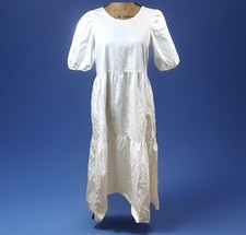 Zara White Tiered Maxi Dress W/ Ballon Sleeves Tie Back SzS Cotton Casual Resort