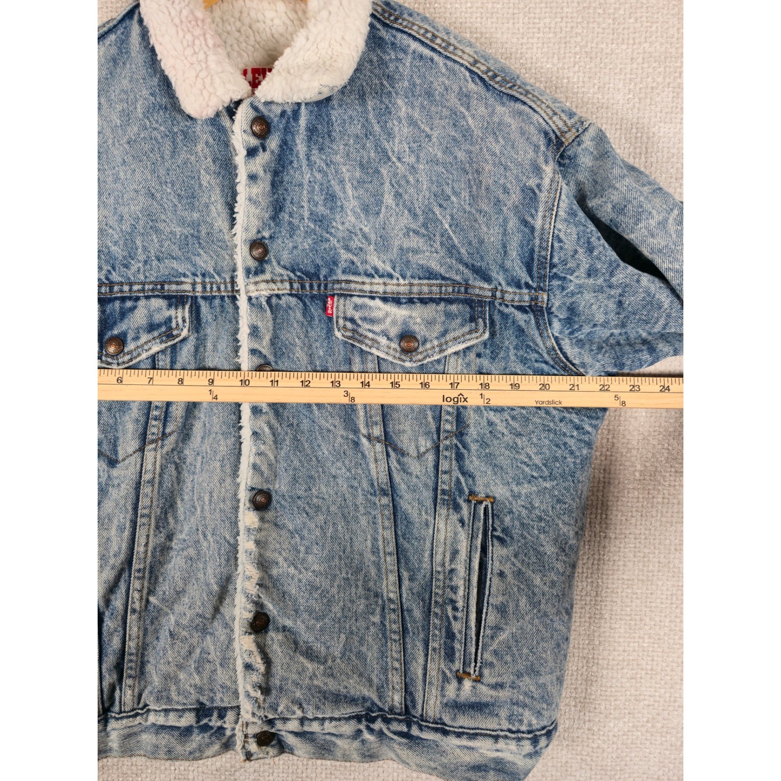 Vintage Levis 70609 0219 Sherpa Lined Denim Jacket Acid Wash Blue Made in USA M thumbnail 7