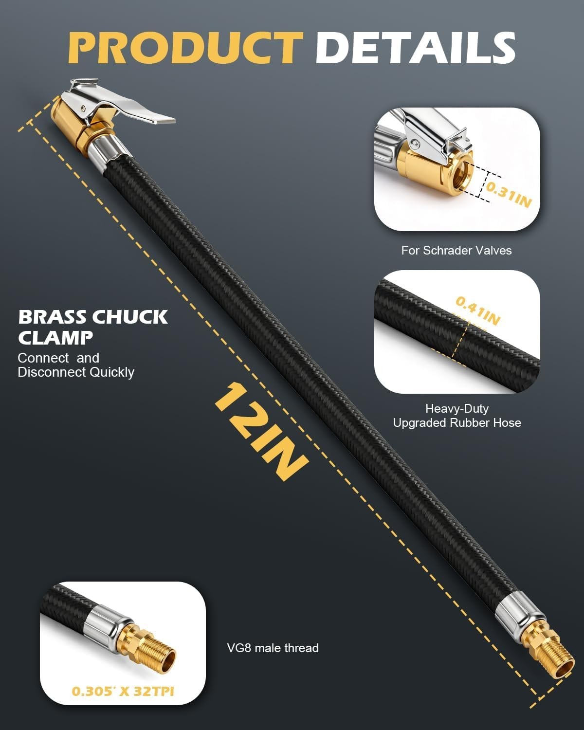 Quick Air Release Extention Hose for Tire Inflators | Portable Air Compressor