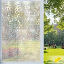 Window Privacy Film,Stained Glass 3D Decals Sun Blocking Static Cling 23.6x118"