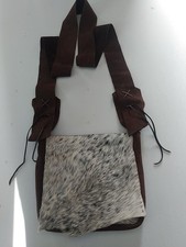 Deer Tanned Leather Possibles Shoulder Bag With Pockets, Hair-on Cowhide, Hunter