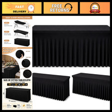 2 Pack 6 Ft Black Spandex Tablecloths - Rectangle Stretch Table Covers for Event